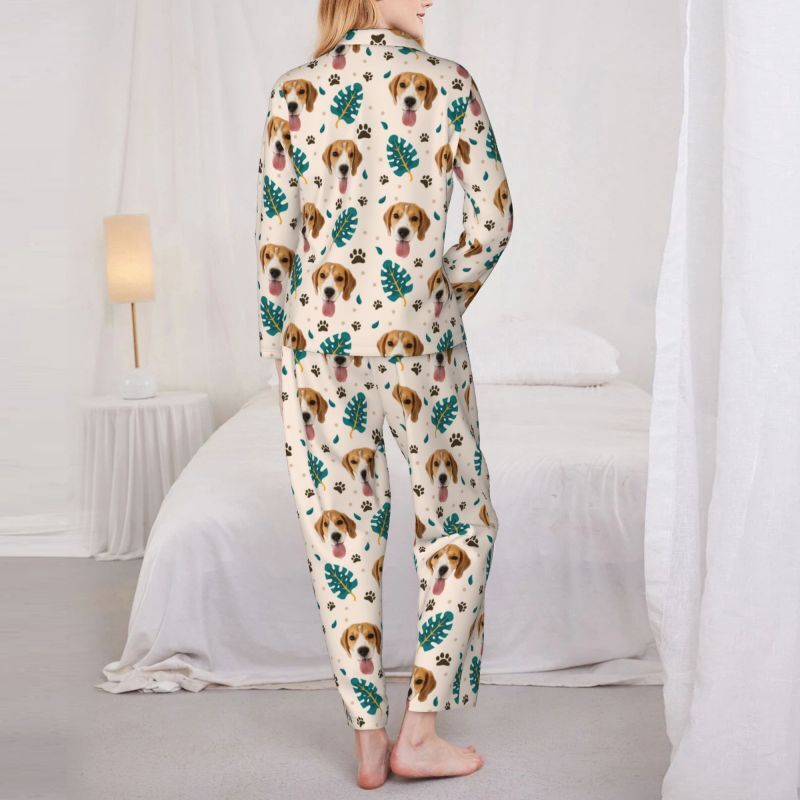 Personalisierter Pyjama mit individuellem Haustierfoto, Palmwedel, sauberes Frühlingsdesign, tolles Geschenk für Tierliebhaber