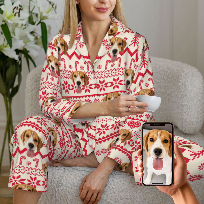 Personalisierter Pyjama, individuelles Haustierfoto, Weihnachtsstimmung, Musterdesign, perfektes Geschenk für die Familie