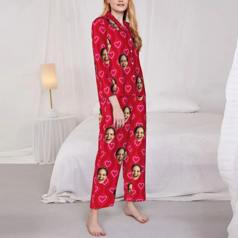 Personalisierte Pyjamas Benutzerdefinierte Foto Rot Glänzende Liebe Herz Muster Design Attraktive Geschenk für Sie