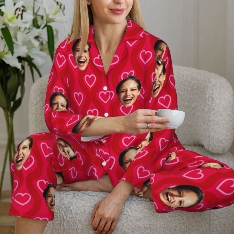 Personalisierte Pyjamas Benutzerdefinierte Foto Rot Glänzende Liebe Herz Muster Design Attraktive Geschenk für Sie