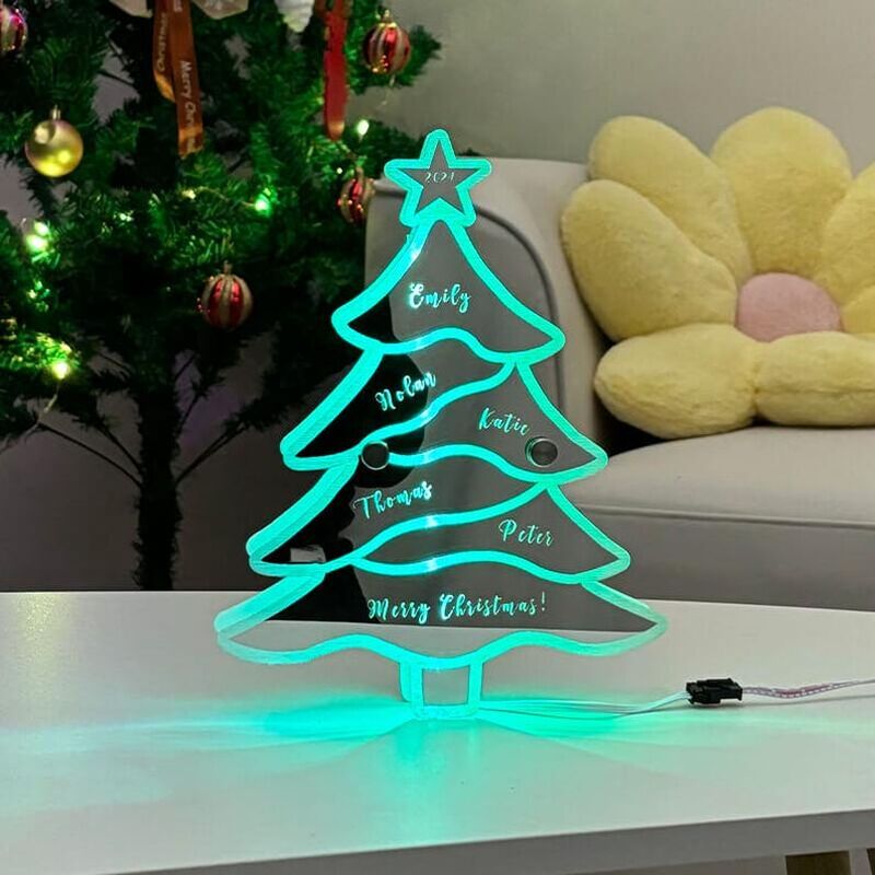 Personalisierte Weihnachtsbaum Spiegel Lichter Customized Familie Fotos warme Dekoration zu Hause