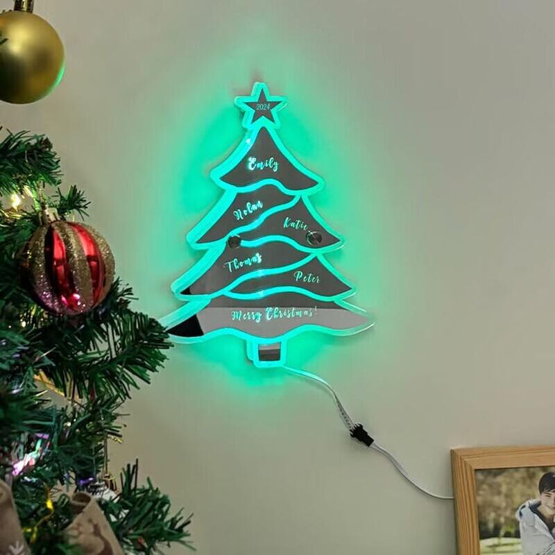 Personalisierte Weihnachtsbaum Spiegel Lichter Customized Familie Fotos warme Dekoration zu Hause