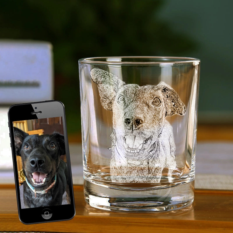 Geätztes Haustierbild-Rocks-Glas, personalisiertes Whiskyglas zum Vatertag, individuelles Glasgeschirr, einzigartiges Geschenk für Papa