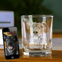 Geätztes Haustierbild-Rocks-Glas, personalisiertes Whiskyglas zum Vatertag, individuelles Glasgeschirr, einzigartiges Geschenk für Papa