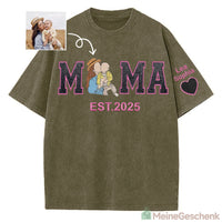 Meinegeschenk Mama Paillettenbesticktes Fotoporträt Gewaschenes T-Shirt