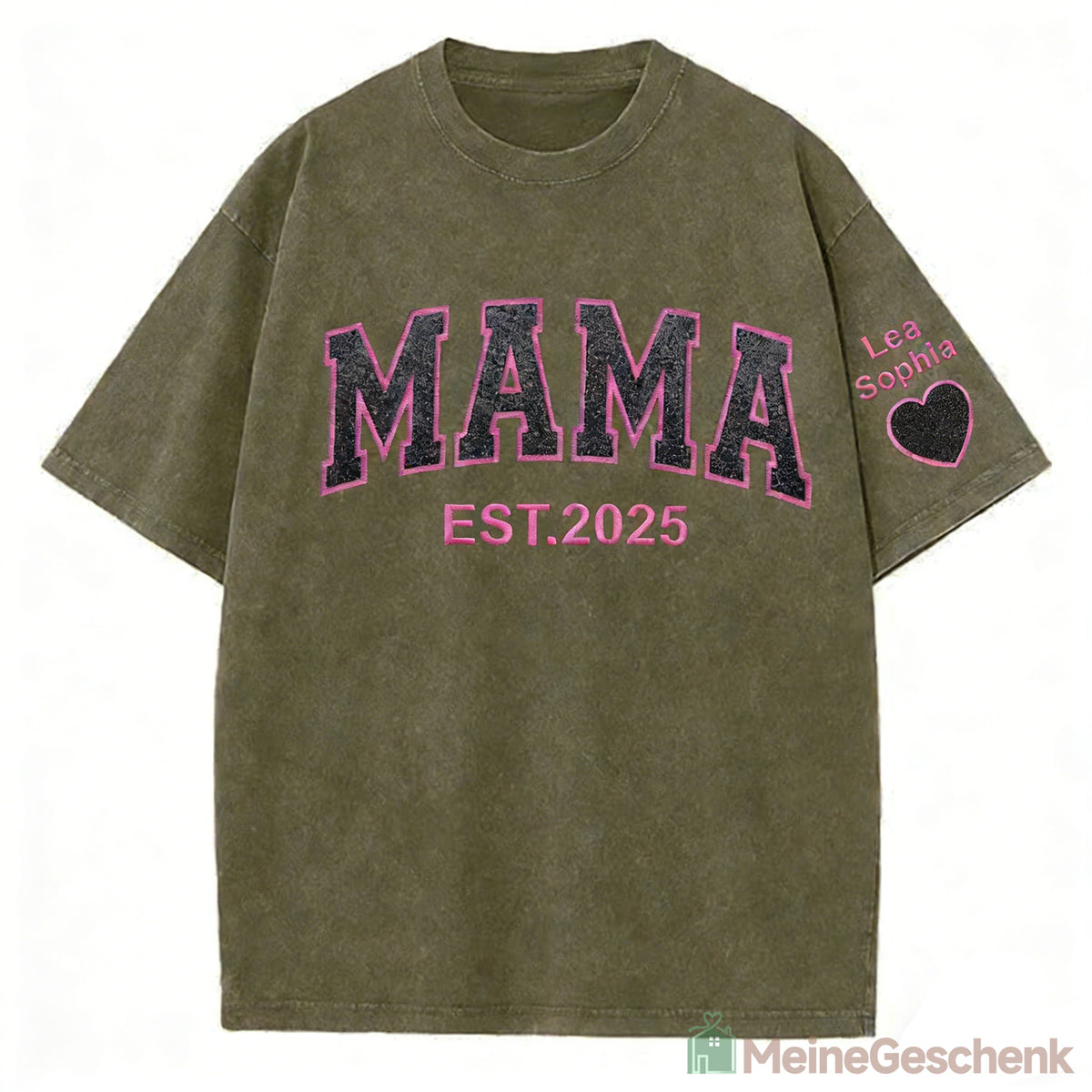 Meinegeschenk gewaschenes T-Shirt mit Glitzer, Paillettenstickerei MAMA, Muttertagsgeschenk