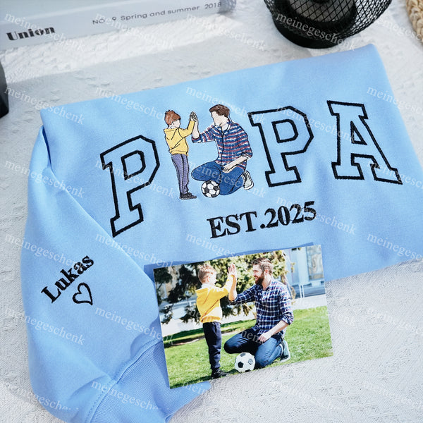 Papa-T-Shirt mit Foto, individuell besticktes Sweatshirt mit Papa- und Kinderporträt, Vatertagsgeschenk
