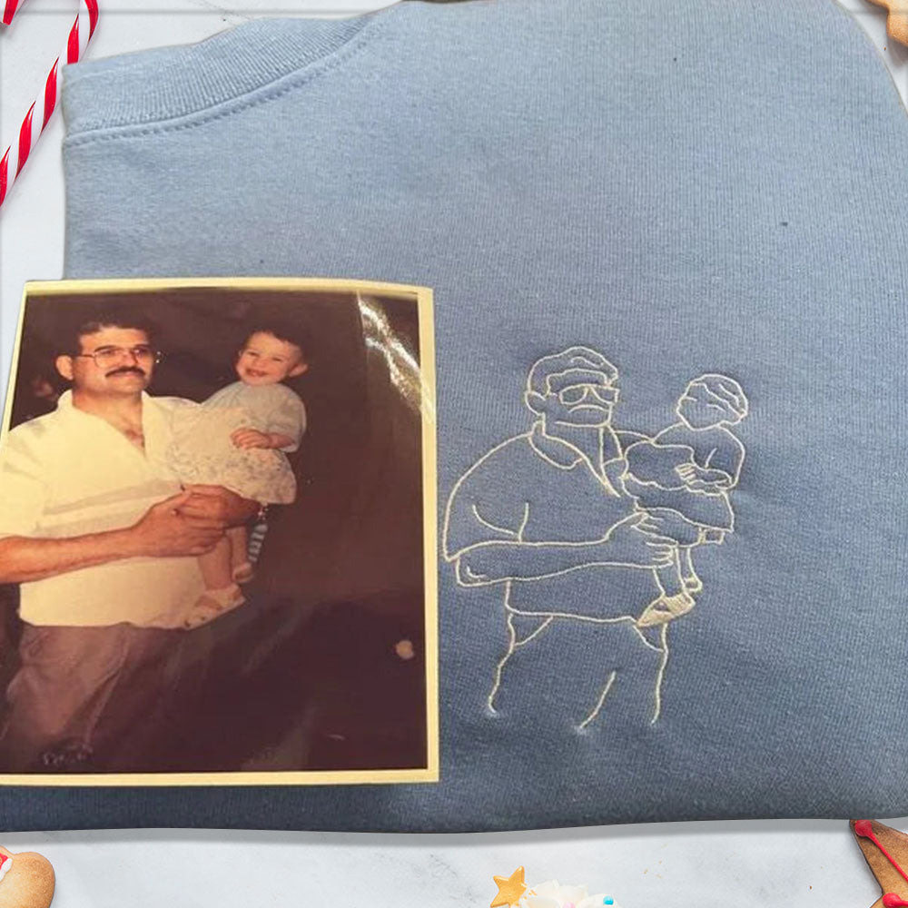 Individuell besticktes Portrait-Foto-Sweatshirt, einzigartiges Geschenk für Papa, Weihnachtsgeschenk