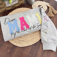 [Stickerei] Individuell besticktes Sweatshirt „Mama trägt ihr Herz auf dem Ärmel“, Muttertagsgeschenk