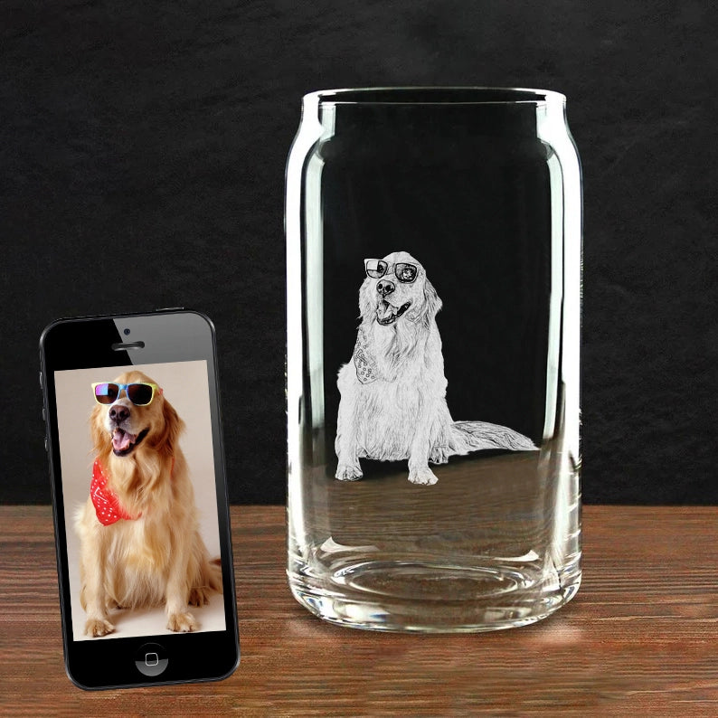 Geätztes Haustierbild-Rocks-Glas, personalisiertes Whiskyglas zum Vatertag, individuelles Glasgeschirr, einzigartiges Geschenk für Papa
