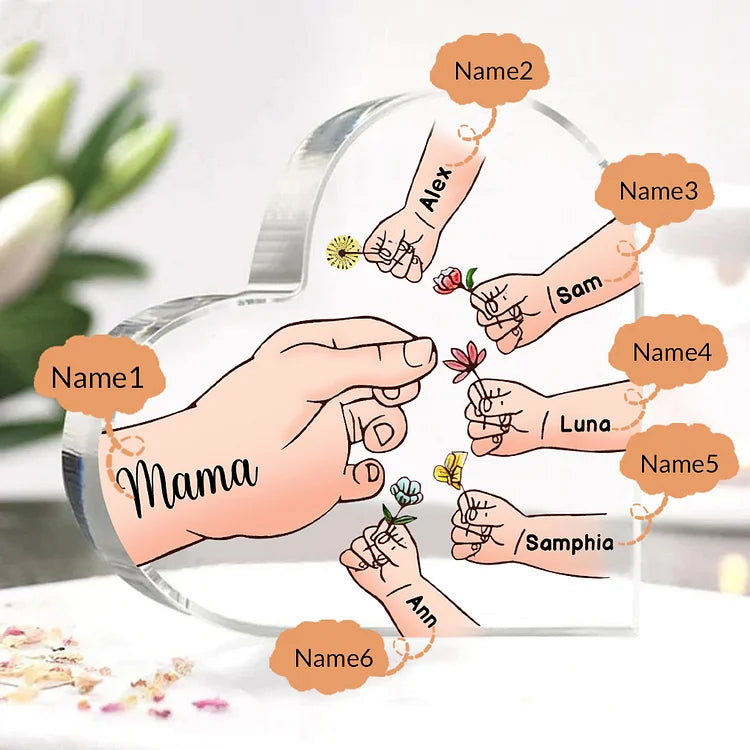 Personalisierte 2-7 Namen Mama Hand Familie Acryl-Deko Schreibtischdekoration für Mutter