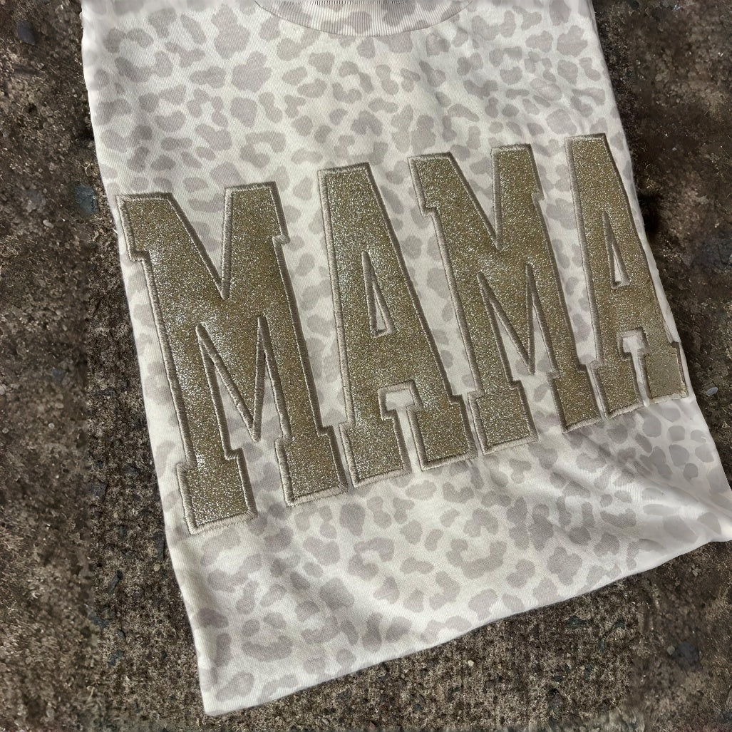 Besticktes Leoparden-Mama-Shirt, schwarzes Glitzer-T-Shirt, einfarbiges Muttertagsgeschenk für Mama