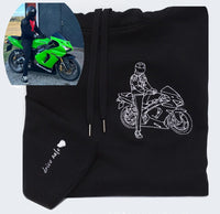 Individuell bestickter Motorrad-Hoodie, personalisiertes Biker-Geschenk für ihn, individuelle Motorrad-Umrisszeichnung nach Foto