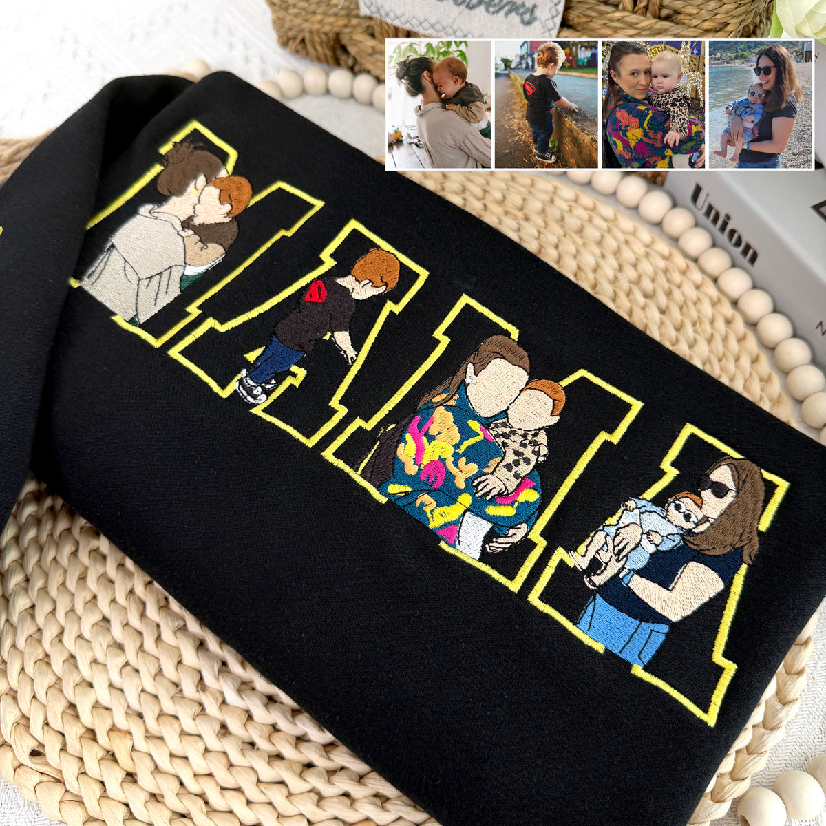 Sweatshirt/Hoodie mit individueller Foto-Porträtstickerei, Geschenk für Mama/Familie