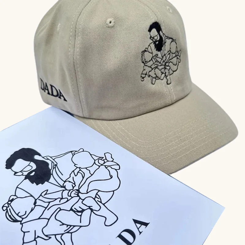 Line Art Portrait mit römischen Ziffern und Datum auf Papamütze gestickt | Papamütze mit Stickerei für Paare