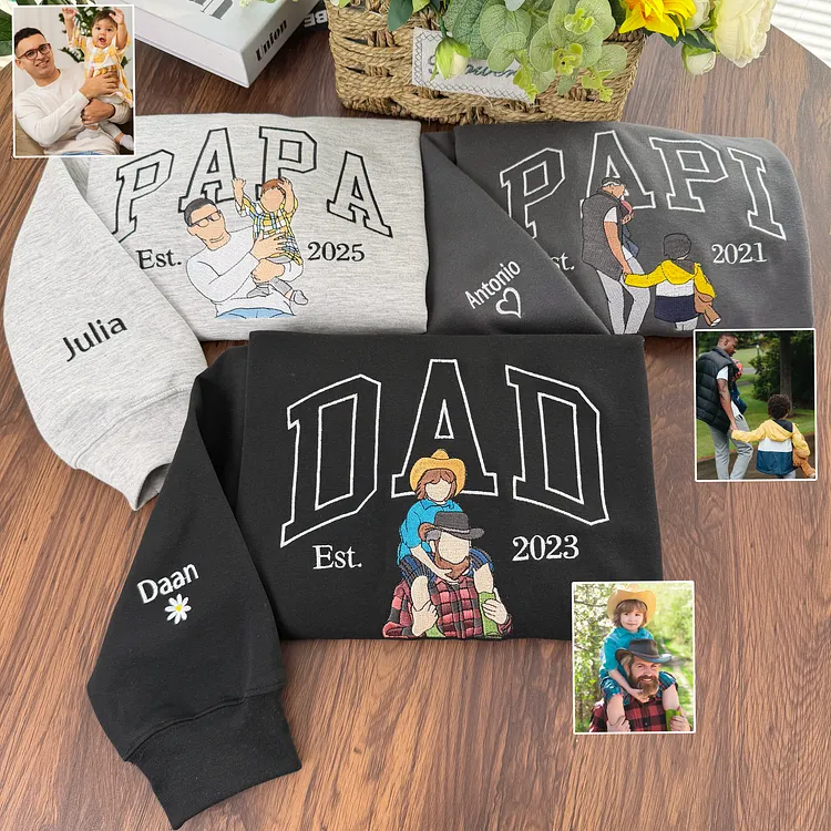 Benutzerdefiniertes besticktes Papa-Foto-Sweatshirt, personalisiertes Portrait vom T-Shirt