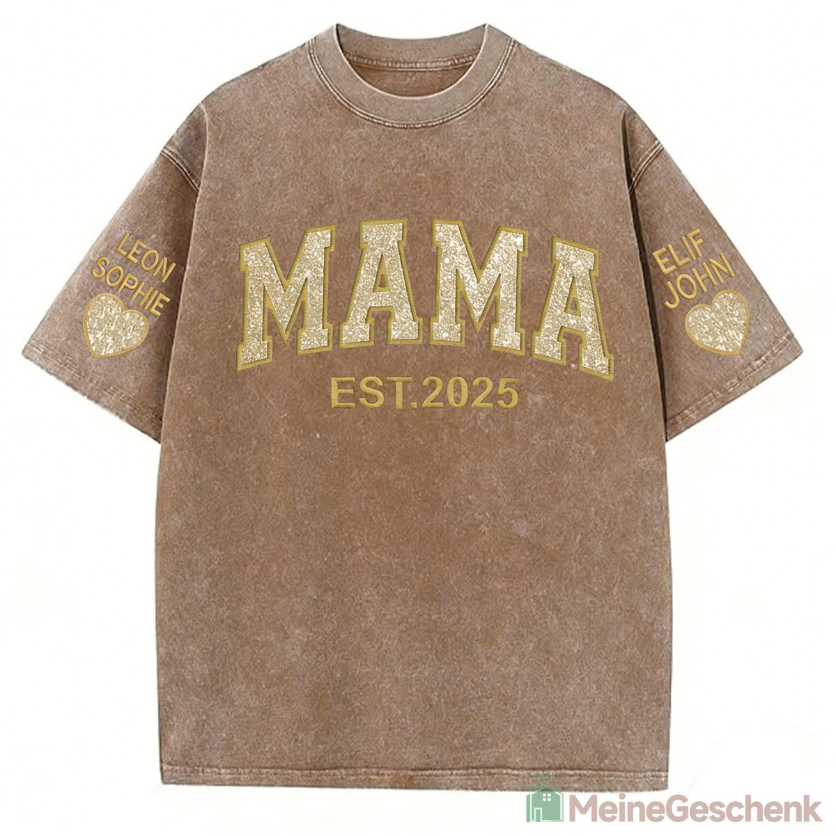 Meinegeschenk gewaschenes T-Shirt mit Glitzer, Paillettenstickerei MAMA, Muttertagsgeschenk