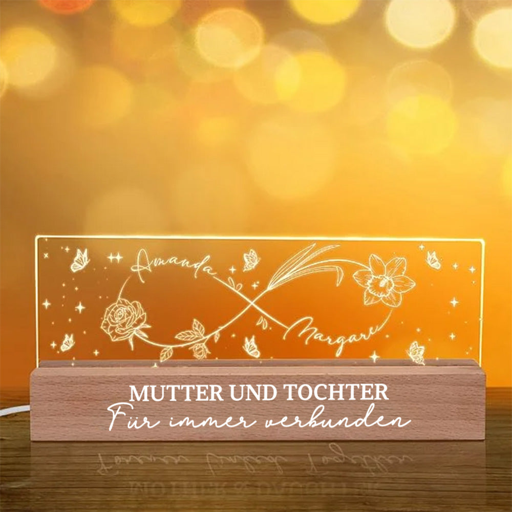 Personalisiertes LED-Nachtlicht mit Linien-Geburtsblume und Unendlichkeits-Design mit Namen und Text, Muttertag, Heimdekoration, Geburtstagsgeschenk für Mama und Oma