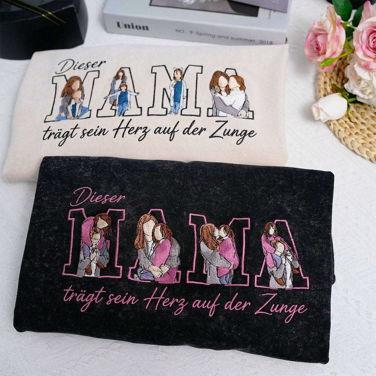 Trag dein Herz auf dem Ärmel – Personalisiertes Mama-Sweatshirt mit bestickten Kindernamen