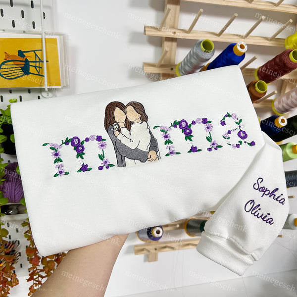 Besticktes Mama Sweatshirt Blumenmuster Porträt – Das Geschenk für Mama und Oma