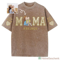 Meinegeschenk Mama Paillettenbesticktes Fotoporträt Gewaschenes T-Shirt