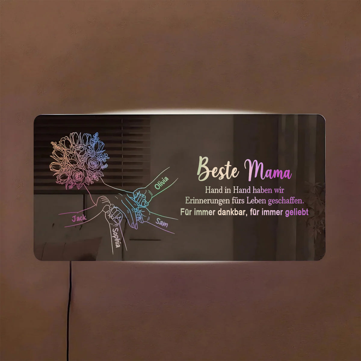 Individuelles Spiegellicht Mama hält Händchen, Personalisiertes Muttertagsgeschenk