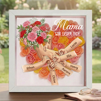 Personalisierte Gedenkbox „Mama hält Hände“ mit Nelkenmotiv – Individuell gestaltbarer Erinnerungsrahmen, Geschenk zum Muttertag in liebevoller Erinnerung