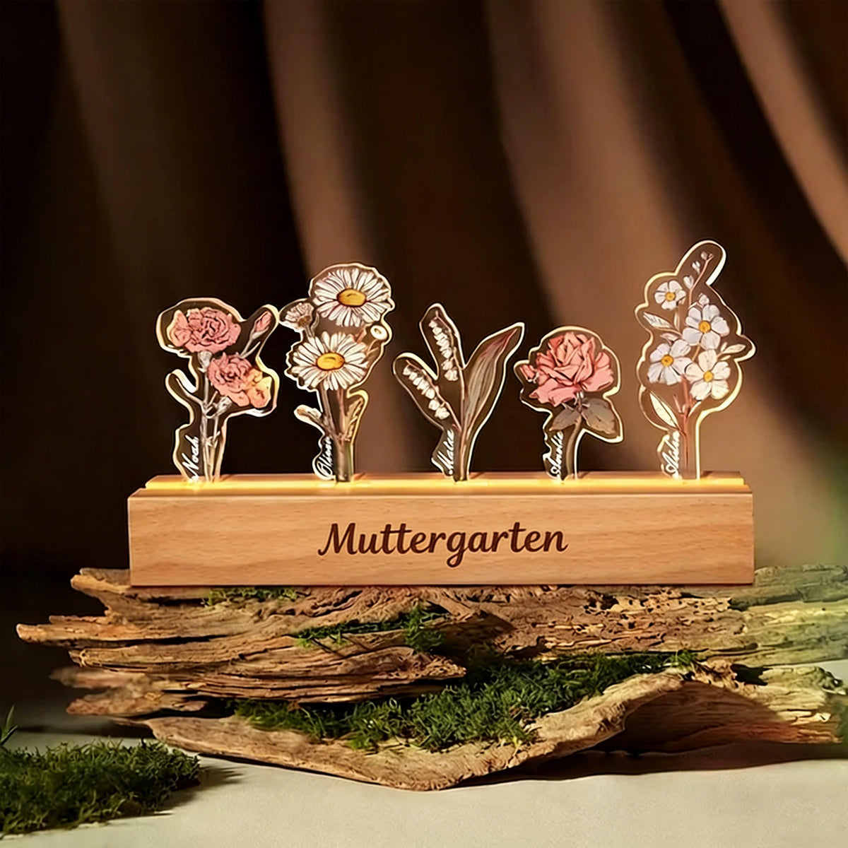 Persönlichkeitsbezogenes Geburtsblumen-3D-Kristall-Acryl-LED-Licht mit den Namen der Kinder