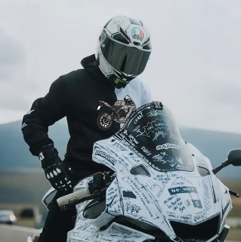 Maßgeschneiderter zweifarbiger Hoodie mit Motorrad-Stickerei – Personalisiertes Motorrad-Design 🏍️