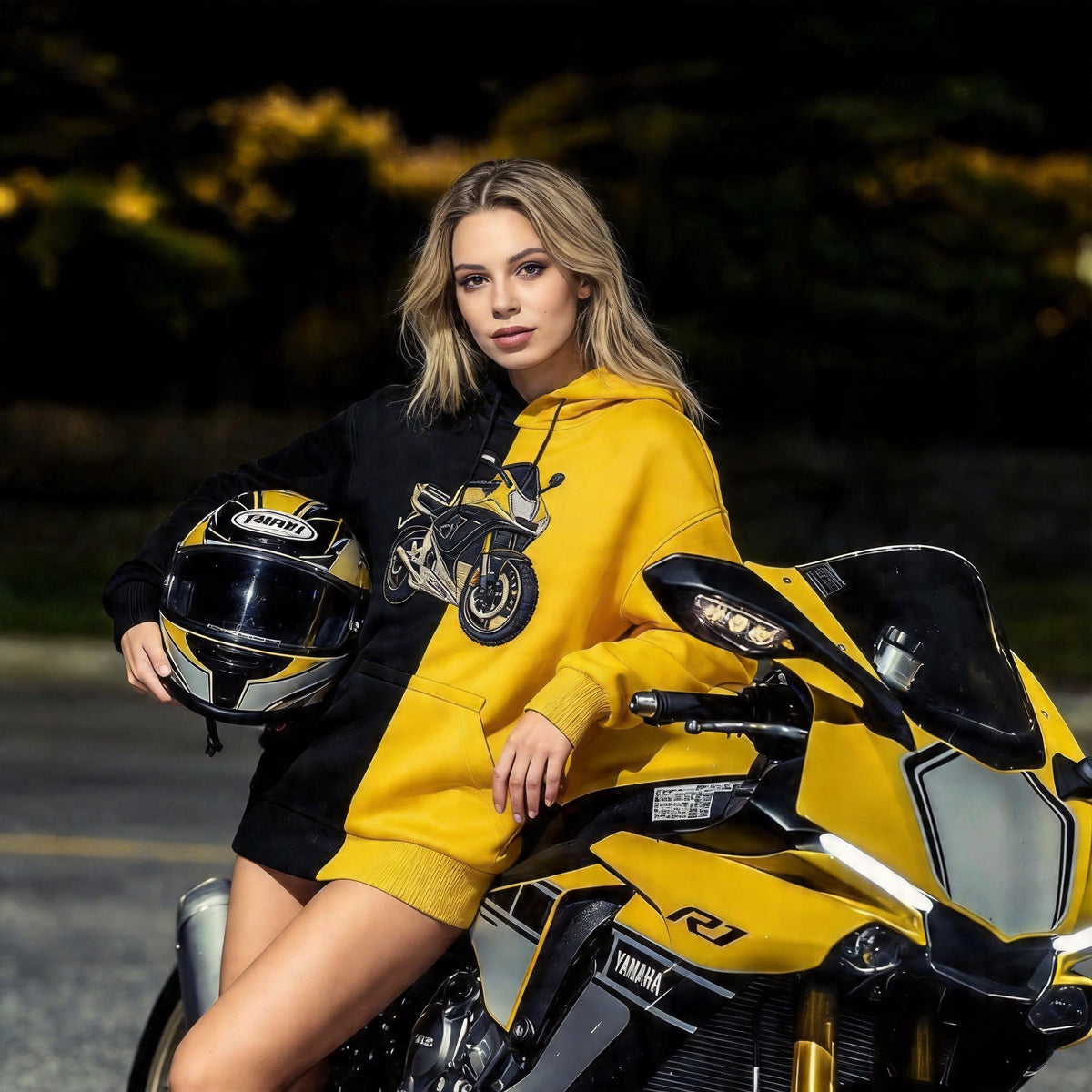 Zweifarbiger Hoodie mit Motorrad-Stickerei – Das perfekte Geschenk für Biker 🏍️