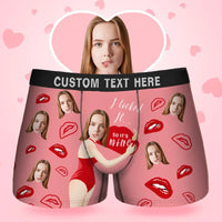 Herren-Boxershorts mit individuellem Gesicht „Come Baby I Licked It So It's Mine“, Geburtstagsgeschenke für Ehemann, Boxer-Geschenk mit Bundtext