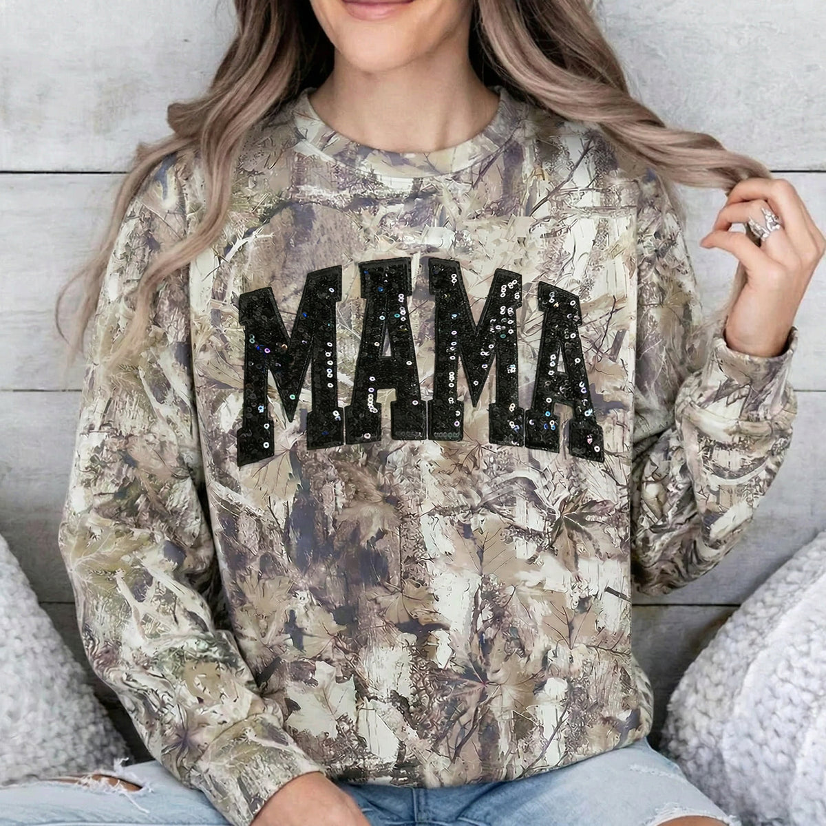 Personalisiertes Pailletten-Sweatshirt MAMA mit Glitzerbuchstaben im Vintage-Stil – das perfekte Muttertagsgeschenk für Mama