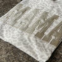 Besticktes Leoparden-Mama-Shirt, schwarzes Glitzer-T-Shirt, einfarbiges Muttertagsgeschenk für Mama
