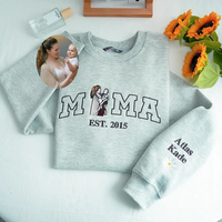 T-shirt maman avec photo, sweat-shirt brodé personnalisé avec portrait maman et enfant 