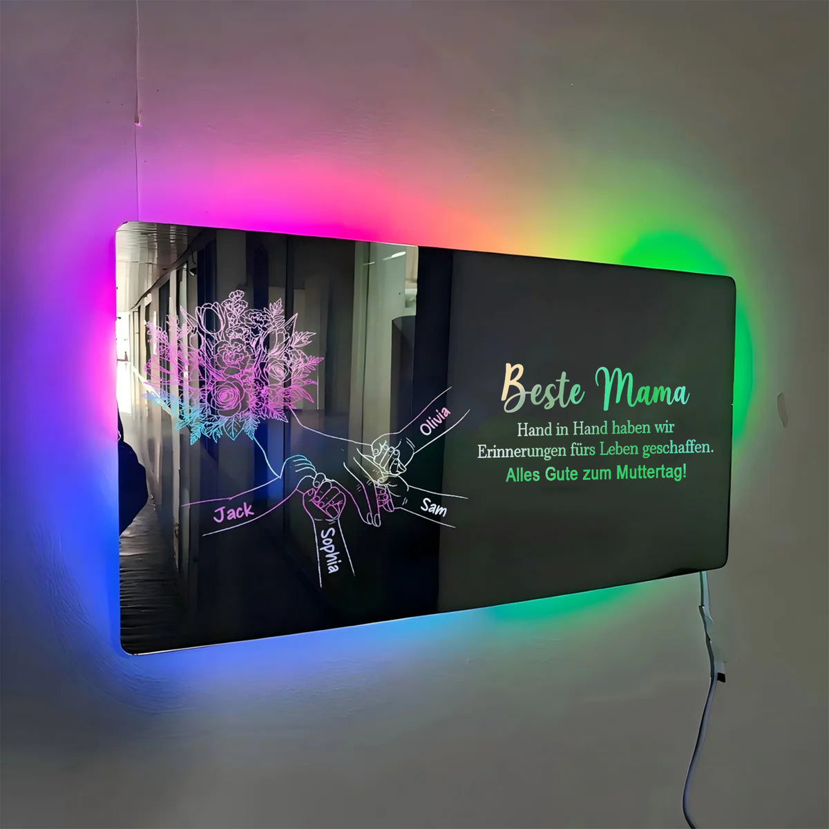 Individuelles Spiegellicht Mama hält Händchen, Personalisiertes Muttertagsgeschenk