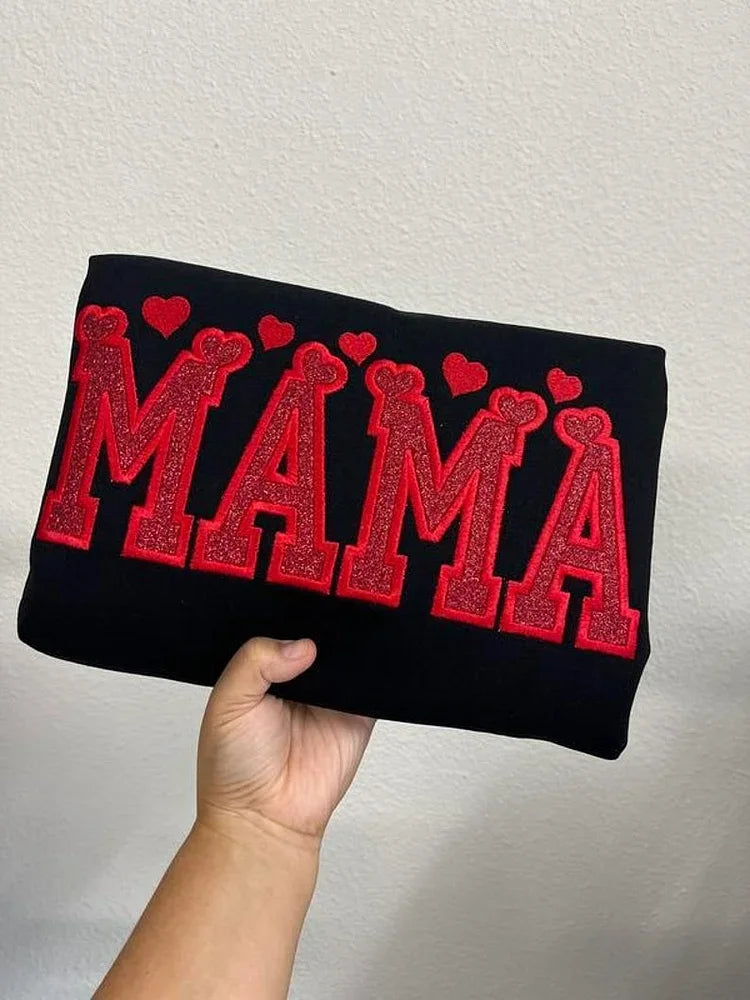 Sweat-shirt brodé pailleté avec application, t-shirt personnalisé "Maman", cadeau pour maman 