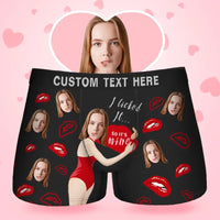 Herren-Boxershorts mit individuellem Gesicht „Come Baby I Licked It So It's Mine“, Geburtstagsgeschenke für Ehemann, Boxer-Geschenk mit Bundtext