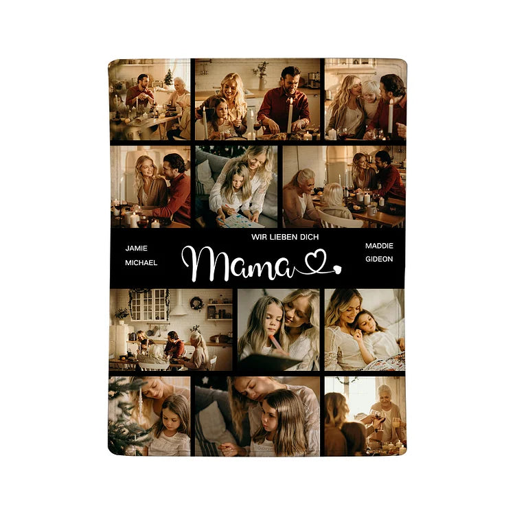 Personalisierbare 12 Fotos & 2 Texte Decke - Liebe Mama Foto Decke Wir sind so glücklich, deine Kinder zu sein - Bestes Geschenk für Mutter