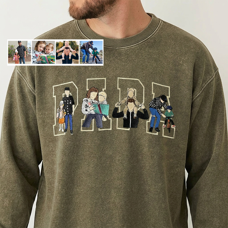 Individuell besticktes Foto T-Shirt, Sweatshirt, Hoodie, personalisiertes Familienporträt – Geschenk zum Vatertag oder Muttertag für Mama und Papa