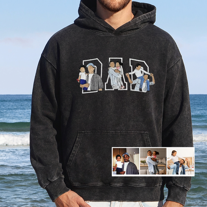 Individuell besticktes Foto T-Shirt, Sweatshirt, Hoodie, personalisiertes Familienporträt – Geschenk zum Vatertag oder Muttertag für Mama und Papa