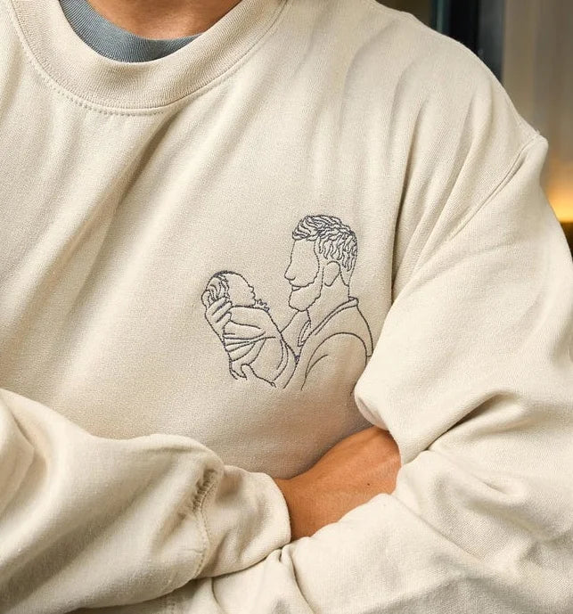 Personalisiertes Papa-Fotoshirt – Besticktes Porträt von Papa & Kindern – Individuelles Erinnerungsgeschenk zum Vatertag