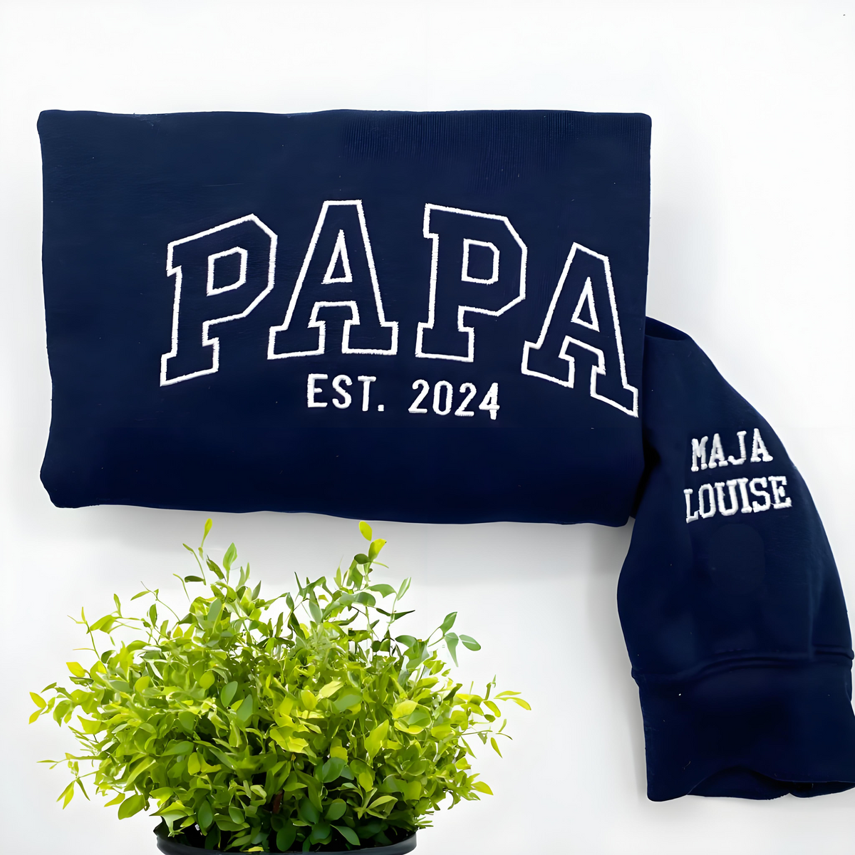 Personalisiertes besticktes Papa-Sweatshirt, T-Shirt, Hoodie mit Kindernamen auf dem Ärmel, Geschenk für neuen Papa, Vatertagsgeschenk