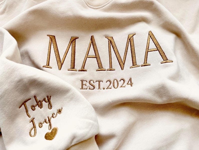 Personalisiertes Mama-Sweatshirt mit Vollstickerei, Outfit für frischgebackene Mütter, Geschenkidee zum Muttertag