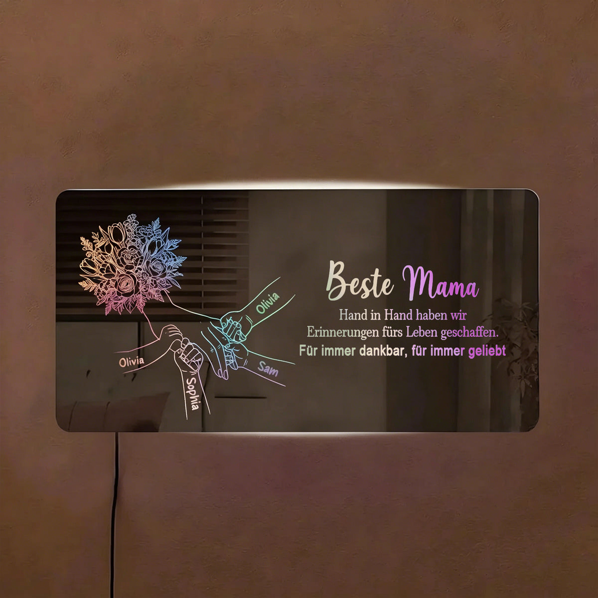 Individuelles Spiegellicht Mama hält Händchen, Personalisiertes Muttertagsgeschenk