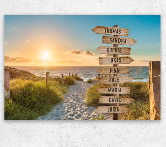 Personalisierte Leinwand "Wegweiser am Strand"