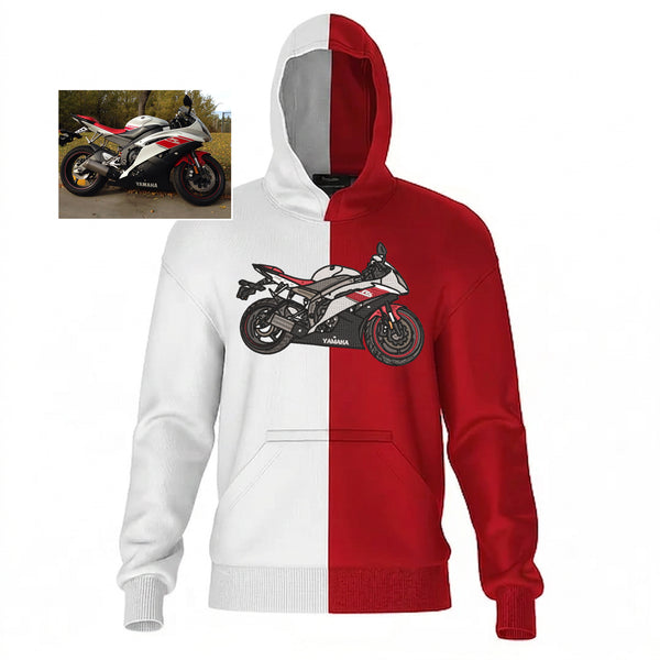 Maßgeschneiderter zweifarbiger Hoodie mit Motorrad-Stickerei – Personalisiertes Motorrad-Design 🏍️