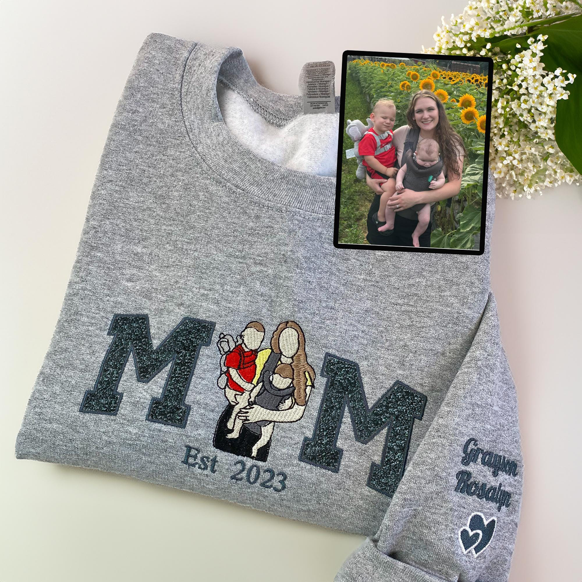 Personalisiertes, besticktes Glitzer-Sweatshirt/Hoodie mit Familienfoto