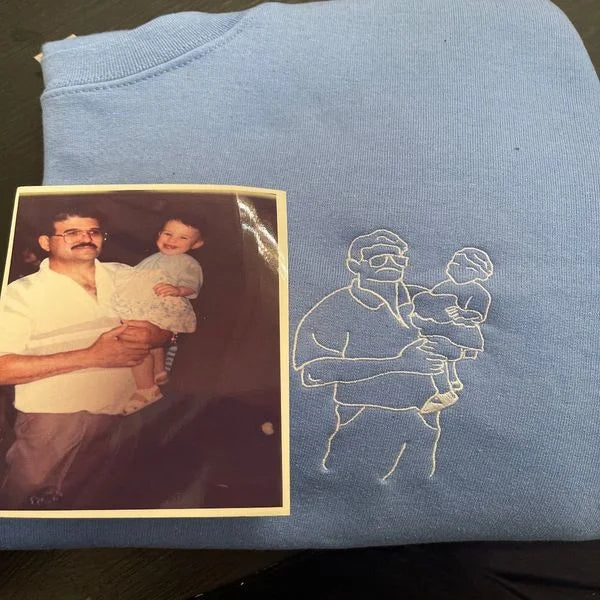 Individuell besticktes Porträt-Foto-Sweatshirt, einzigartige Geschenke für Papa, Papa bestickter Kapuzenpullover vom Foto