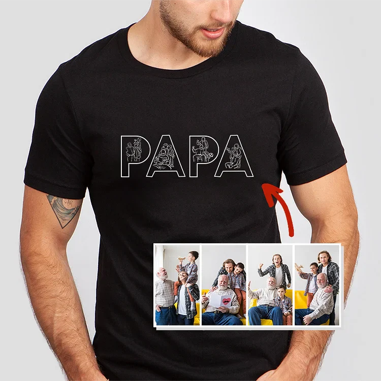 Gepersonaliseerd fotoshirt voor papa, Vaderdag-T-shirt, gepersonaliseerd portretshirt voor papa, Vaderdagcadeaus, verjaardagscadeaus voor papa, cadeau voor echtgenoot 