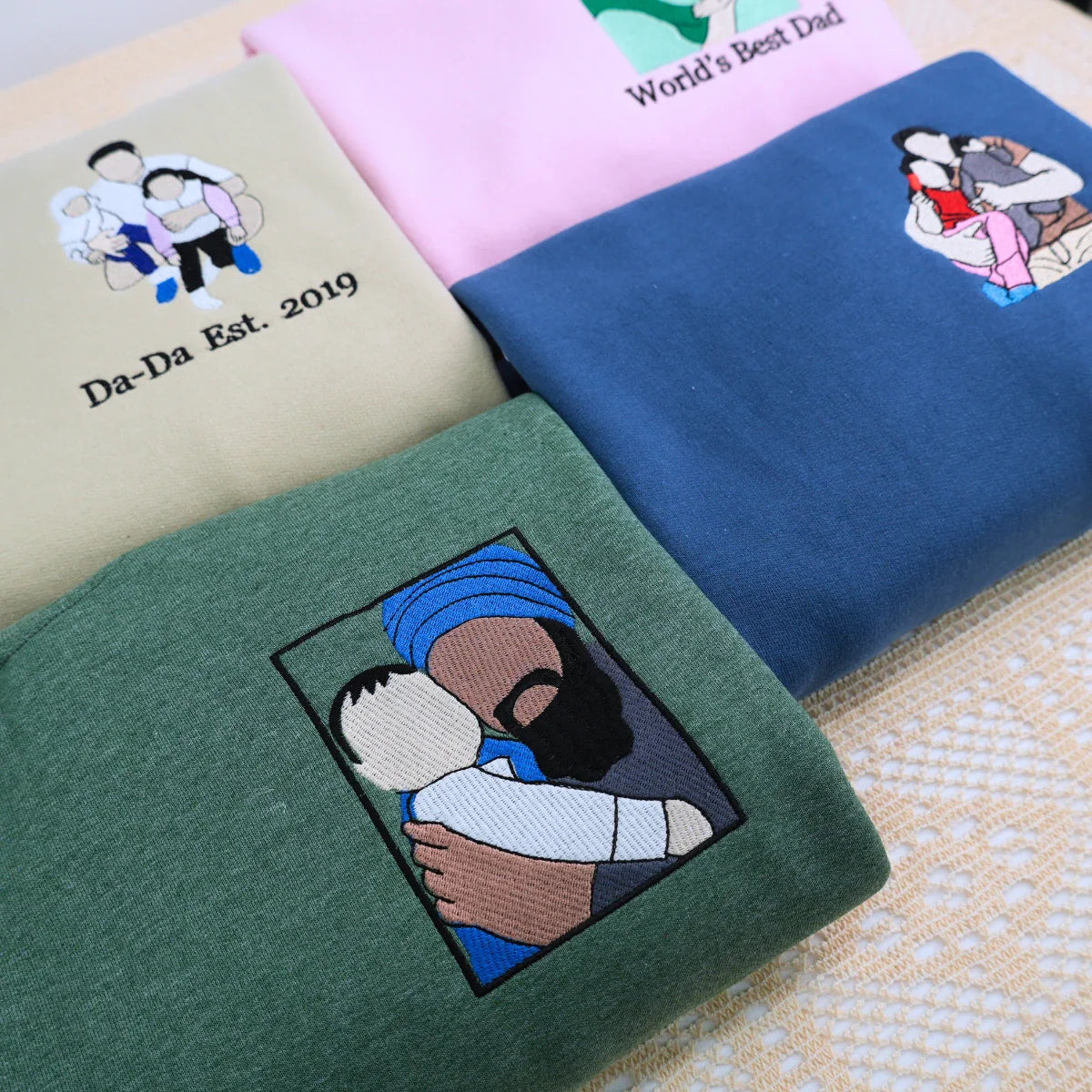 Benutzerdefiniertes besticktes Fotoportrait-Sweatshirt für Papa